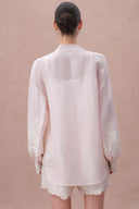 Blusa bordada Paz Pink en mezcla de seda y lino