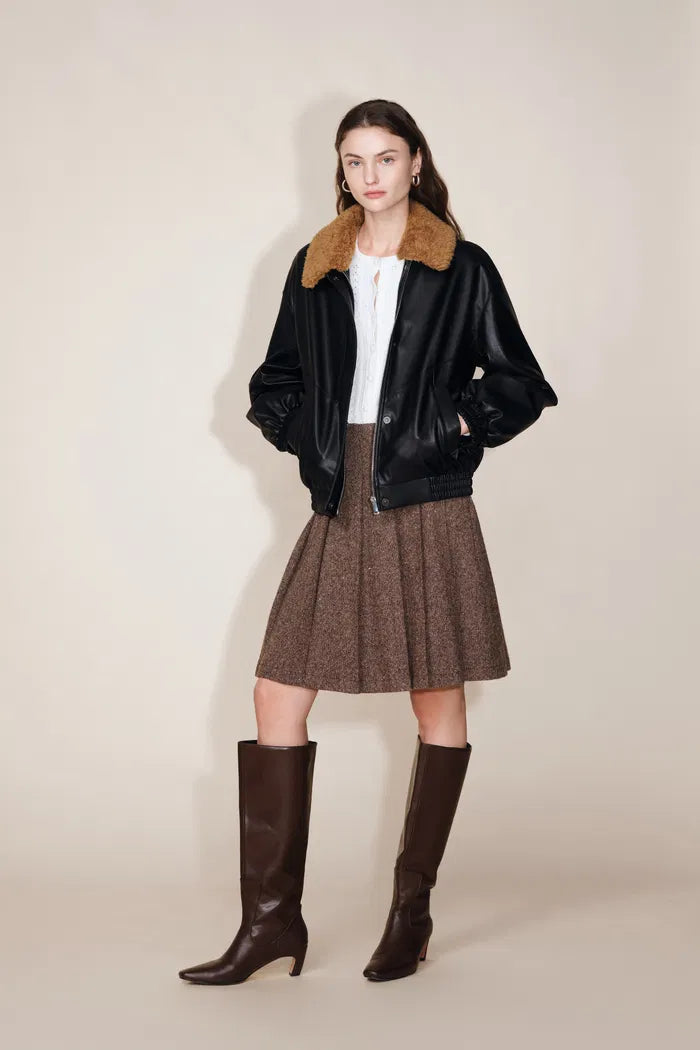 Genesis Detachable Faux Fur Collar Jacket in Faux Leather