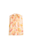 Charlotte Handpainted Floral Neck Tie Sleeveless Blouse in Silk Double Crepe