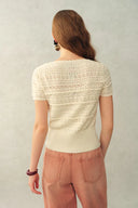 Top Leyla con cuello cuadrado y flores 3D en denim algodón tejido