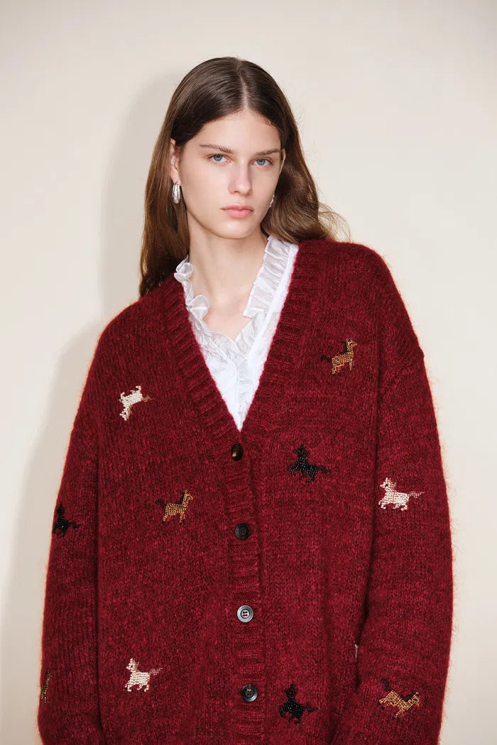 Erica V Neck Pony Cardigan in Merino Mohair Blend