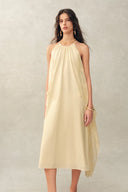 Hazel Lace Panel Halter Neck Sleeveless Boho Dress in Silk Cotton Blend