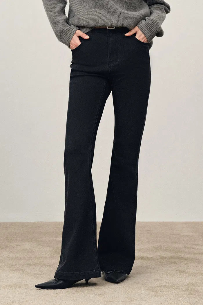 Vera Washed Charcoal Micro Flared Jeans in Stretchy Denim