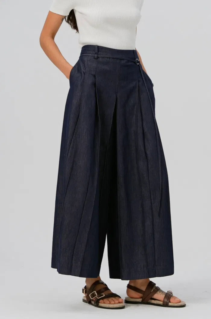 Mignon Mid Rise Wide Leg Culottes in Lyocell Denim