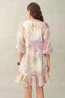 Yori Handpainted Wavy Ruffle Babydoll Dress in Silk Linen Blend
