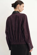 Bass Burgunder Bomberjacke aus zweifarbigem Kunstwildleder