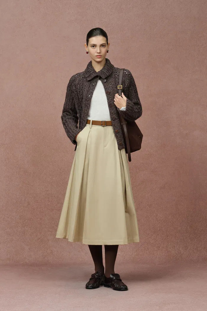 Avery Two Looks Collar Heathered Floral Cardigan Coat in Merino Wool