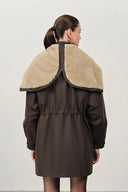 Parka Doris con Forro Acolchado y Cuello de Piel Desmontables en Sarga de Mezcla de Algodón