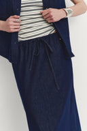 Falda Midi Francesca en Denim de Lino y Algodón