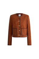 Olivia Contrast Trim Jacket in Faux Suede