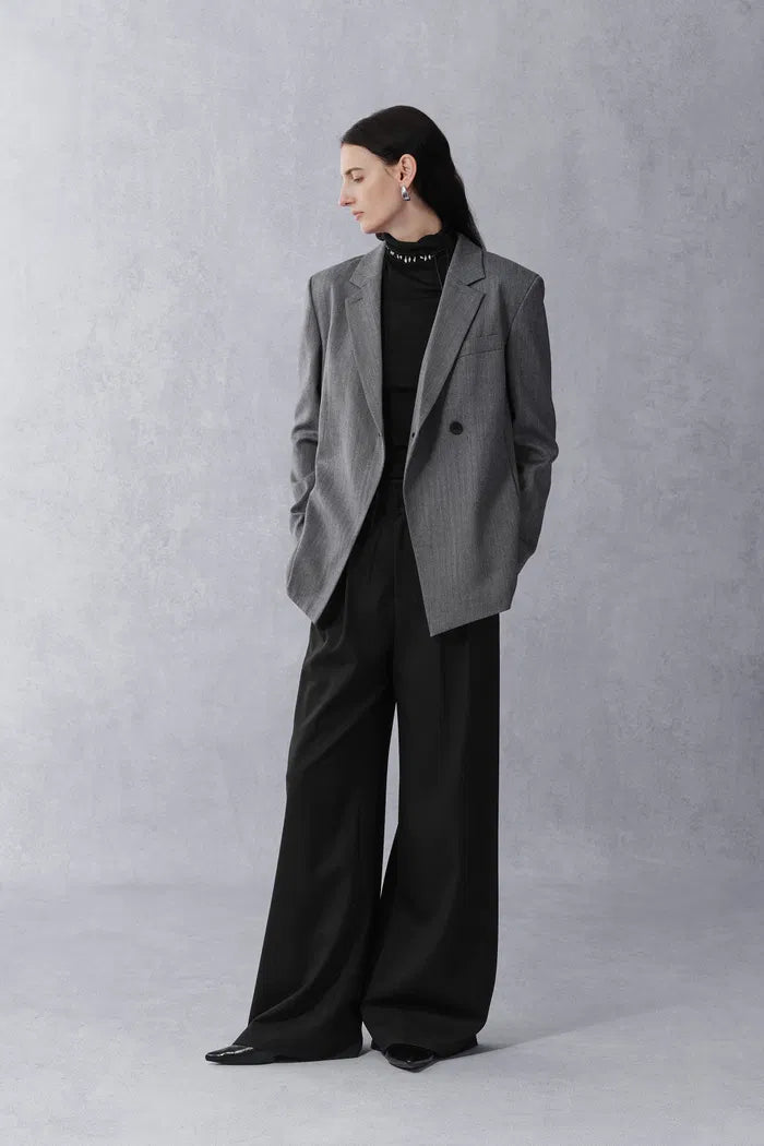 Kano Single Button Tie Waist Blazer in Fine Wool Blend