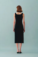 Hera Black Wide Sleeveless Strap Dress in Stretch Yarn Knit