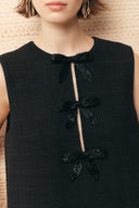 Rosalind Beaded Bow Detail Dress in Tweed