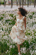 Vestido con Tirantes y Bordado Xena Watercolor Flora en Seda-Lino