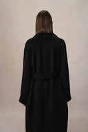 Manteau long maxi noir à grand col Rond en mélange mérinos cachemire