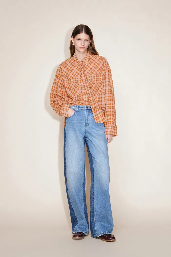 Tartan Detachable Bow Tie Lightweight Shirt in Sheer Cotton