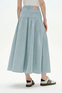 Rose Pleated Denim Skirt in Summer Denim