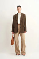 Fanny Striped Herringbone Button Suit Blazer in Cotton