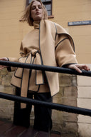 Lycoris Lederbesatz Doppelgesichtiger Wollmantel aus Merino Kaschmir