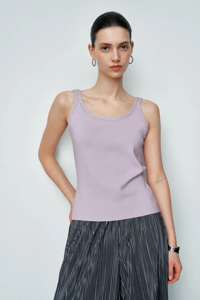 Dries Braided Hem Knit Tank Top in Tencel-Silk Blend