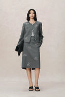Beading Wrinkle Resistant Embroidered Skirt in Fine Worsted Wool