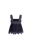 Blaze Boho Embroidery Fringe Tie Front Sleeveless Top in Crinkled Georgette