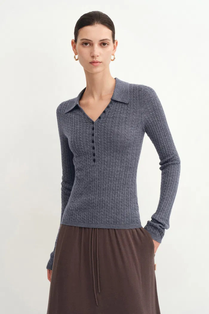 Anna Henley Long Sleeve Top in Merino Wool Knit