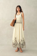 Vittra Embroidery and Woven Sleeveless Dress in Crochet with Cotton Linen Knit