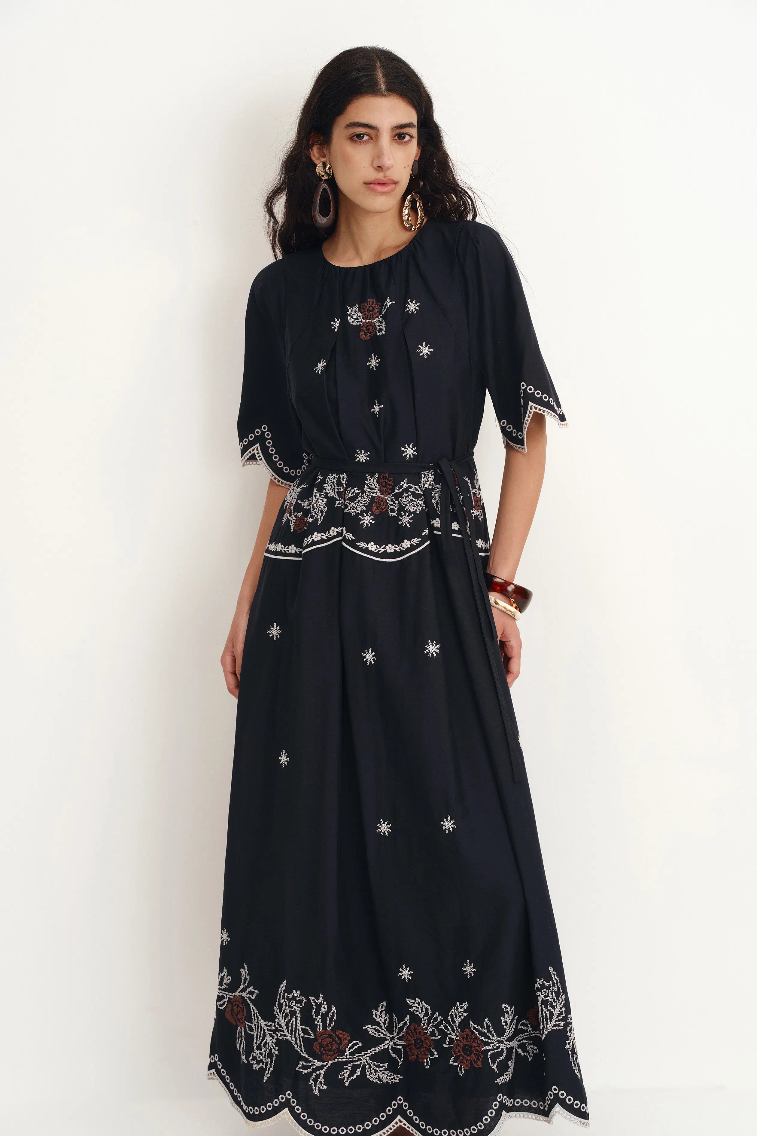 Ivy Eyelet Embroidery Dress in Tencel-Linen Blend XS/P