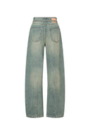 Jeans Skylar a Gamba a Barile con Cintura a Nastro in Denim di Cotone Lavato
