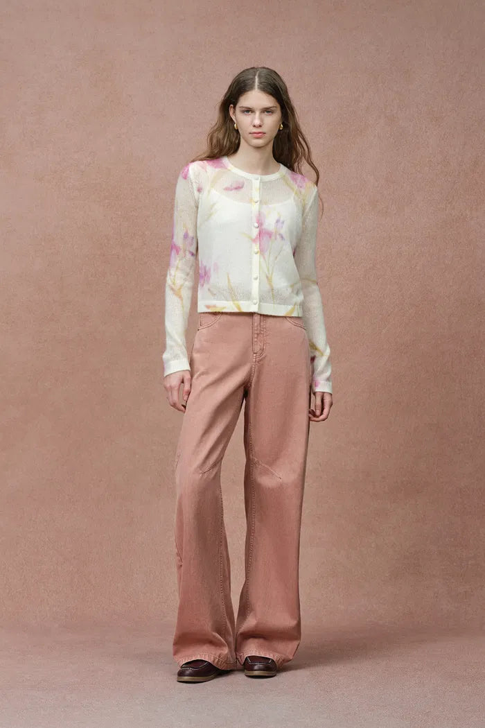 Irida Iris and Lily Print Knit Cardigan in Merino-Mohair Blend