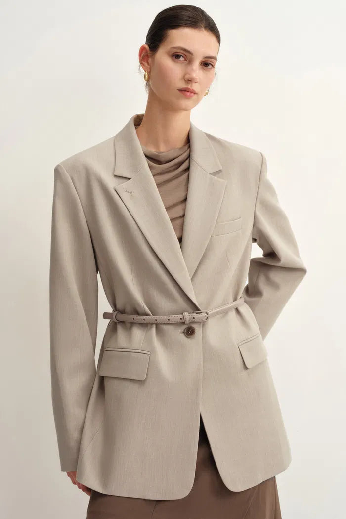 Cori Removable Leather Belt Blazer in Lightweight Wool Blend