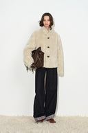 Kelly Shawl Collar Shearling Jacket in Faux Suede