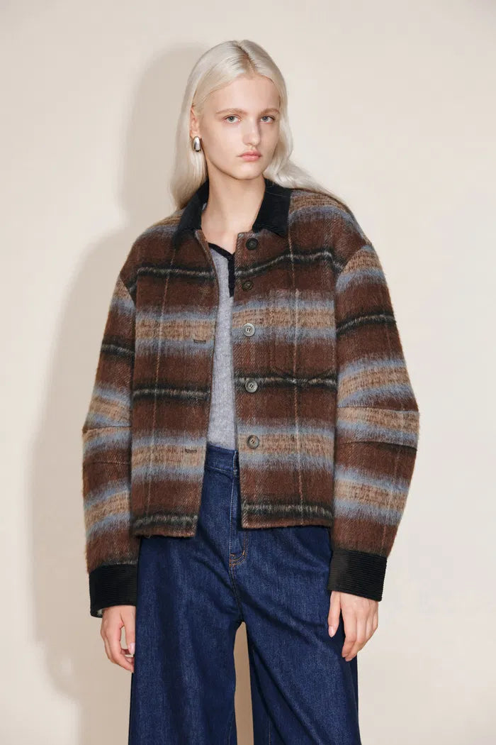 Audrey Corduroy Plaid Jacket in Double Faced Merino Alpaca Tweed