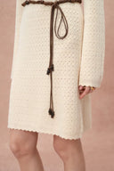 Mira Heavy Shell Hem Long Sleeve Short Dress in Pearl Fiber Blend