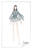 Paz Blue Embroidered Shorts in Silk-Linen Blend