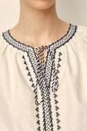 Olivia Boho Embroidered Long Sleeve Blouse Top in Premium Silk-Cotton