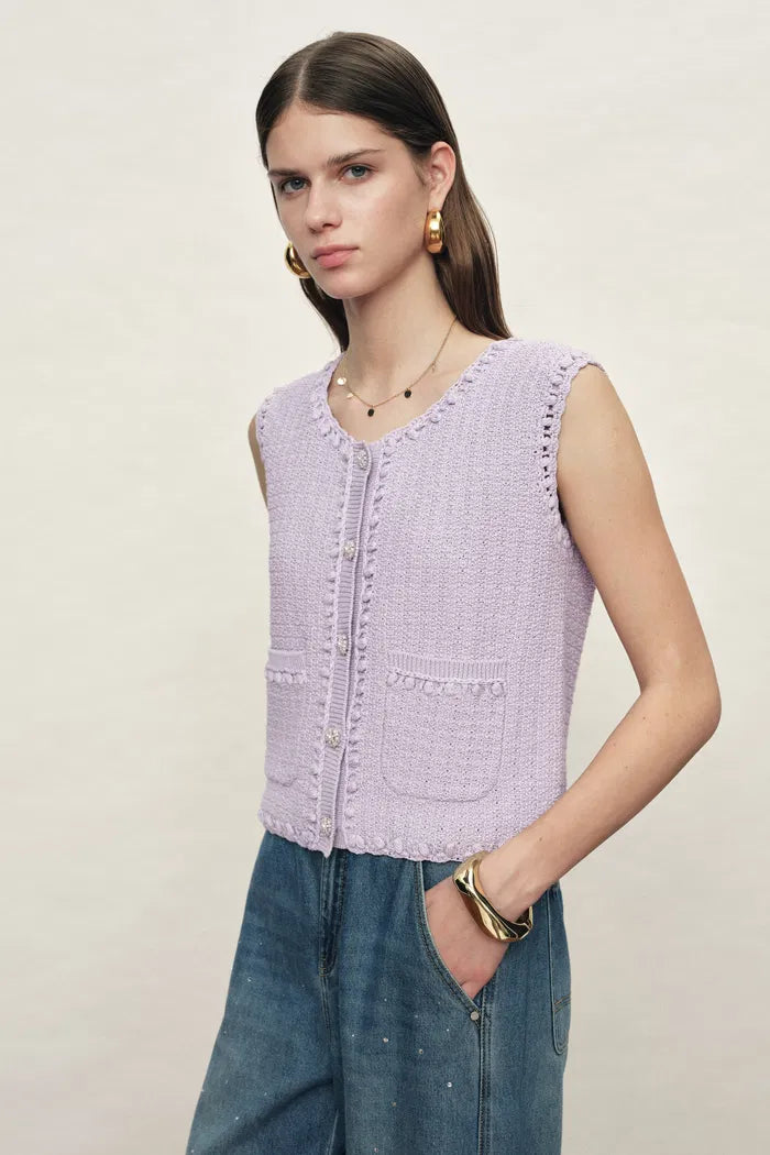 Jinelle Textured Sleeveless Vest Top in Cotton Knit