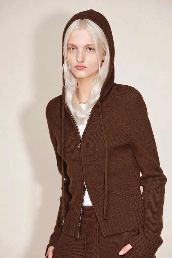 Vivi Hooded Fitted Cardigan in Merino Wool Knit