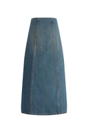 Falda Larga Mariette con Tapeta Asimétrica en Denim de Algodón