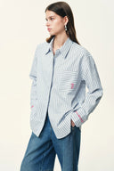 Camisa Lismore a rayas con bordado en contraste en algodón arrugado texturizado