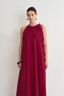 Alice Handgewebtes Flora Ärmelloses Kleid aus Acetat-Leinen-Mischung