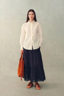 Cecilia Sand-Washed Ruffle-Trim French Blouse In Washed Cotton