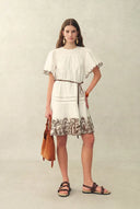 Margaret Contrast Paisley Embroidery Short Dress in Cotton Poplin