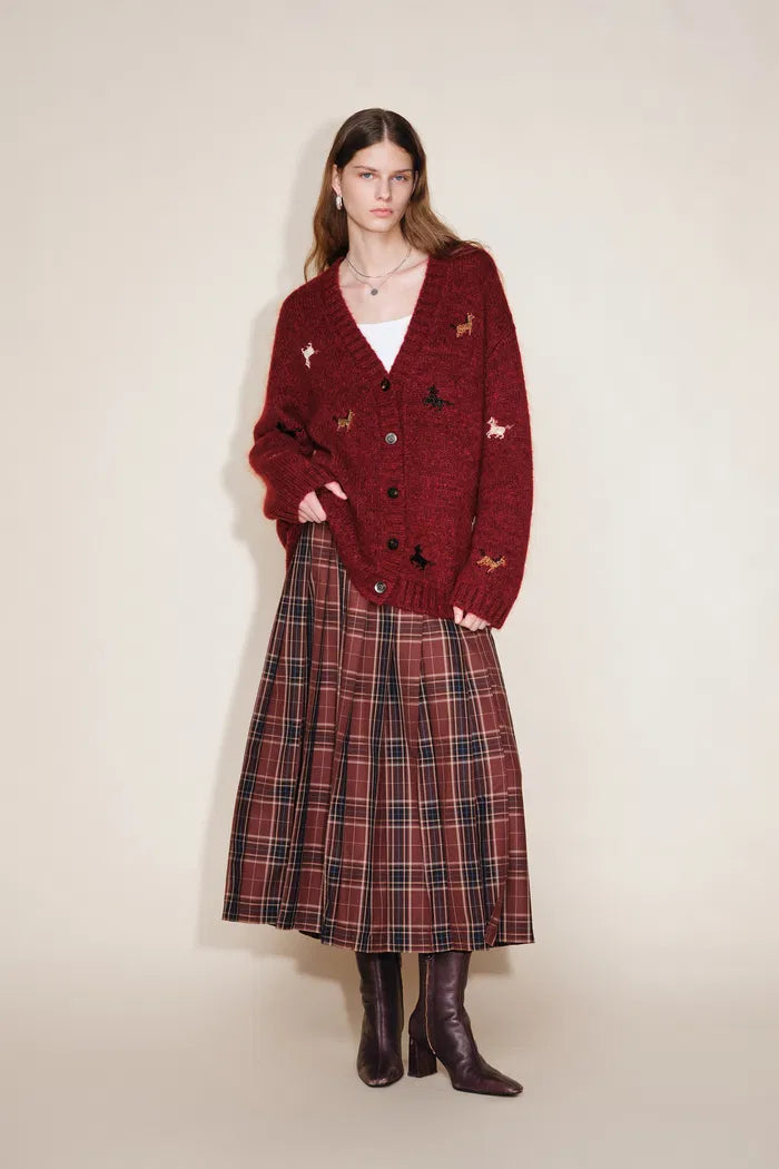 Erica V Neck Beaded Pony Cardigan in Wool Mohair Blend Knit