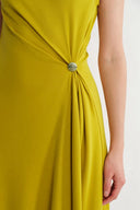 Kiki Mustard Green Asymmetric Knot Sleeveless Dress in Acetate Knit