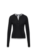 Henley Layered Long Sleeve Top in Tencel-Wool Knit