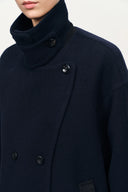 Trevor Mitternachtsblauer Poncho-Mantel aus Merino-Wolltweed