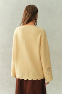 Daisy Openwork Embroidered Cardigan in Cotton Merino Wool Blend Knit