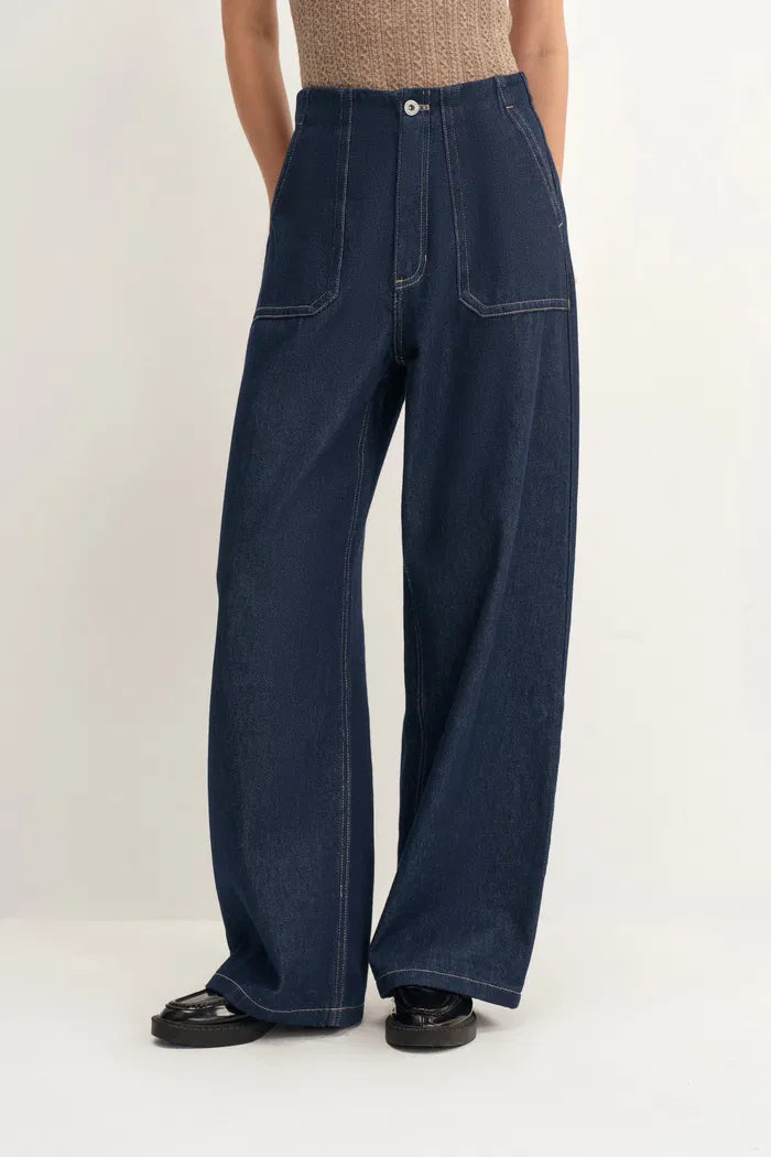 Vivian Contrast Stitch Pocket Jeans in Raw Tencel Denim